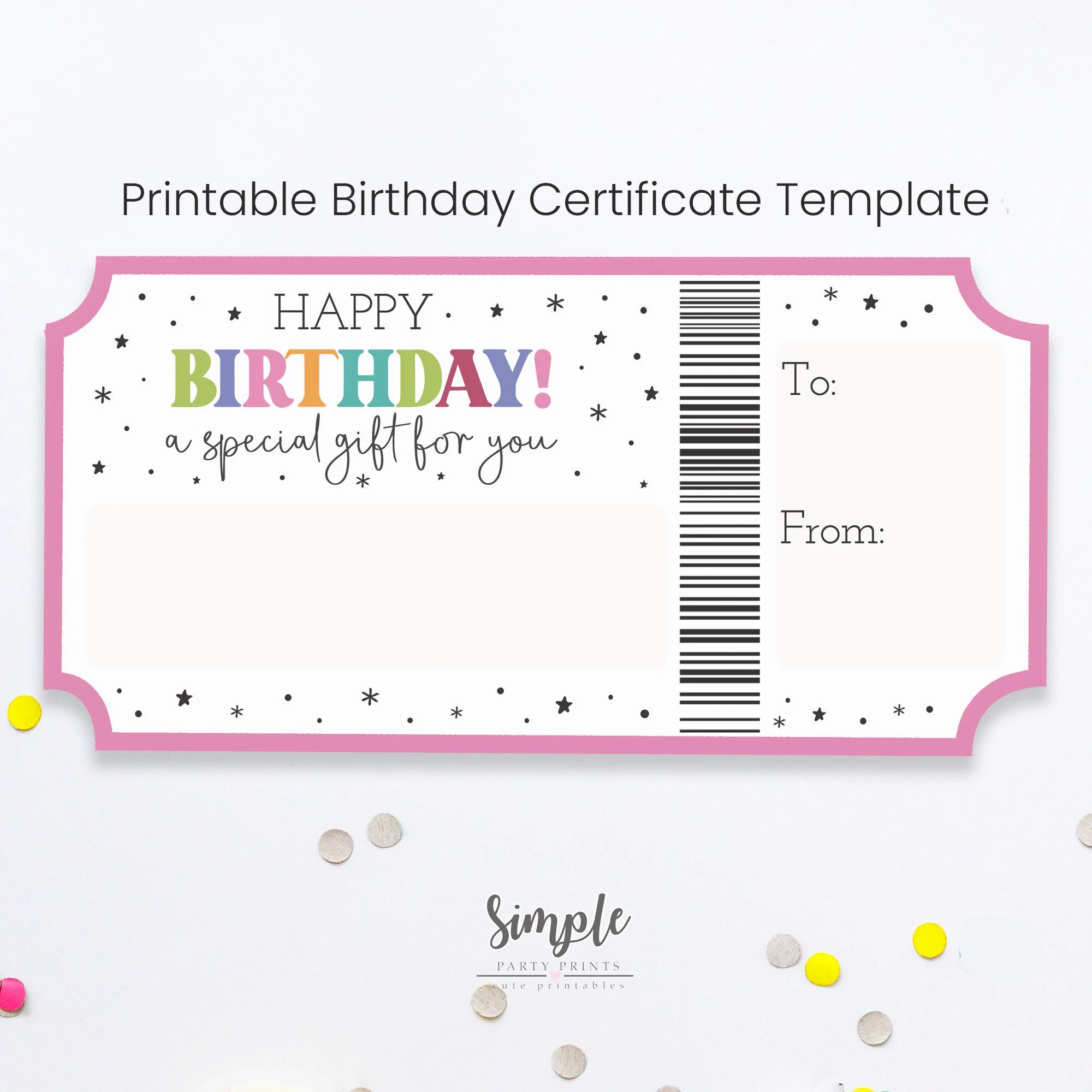 Printable Birthday Certificate Template Delayed Birthday Gifts Birthday Voucher Colorful Birthday Concert Tickets DIY Print From Home