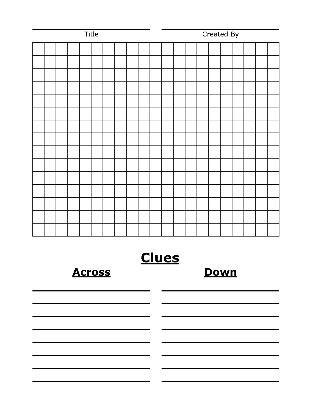 Crossword Puzzle Template Printable