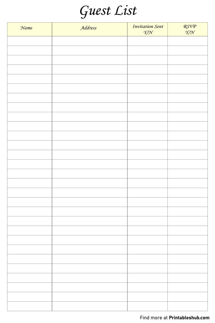 Printable Blank Guest List Templates Free PDF Included