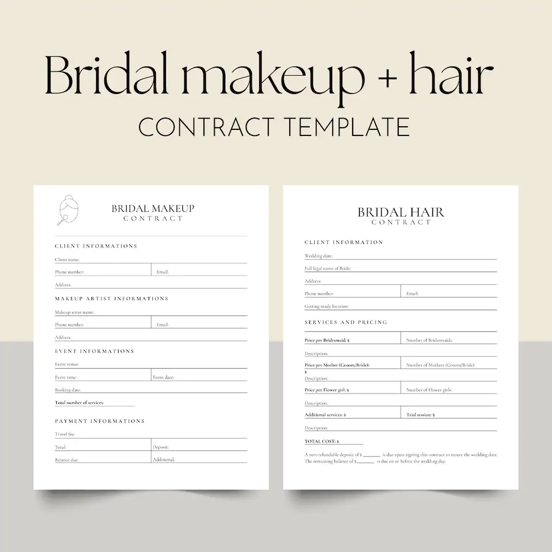 Printable Bridal Makeup amp Hair Contract Template Wedding Forms