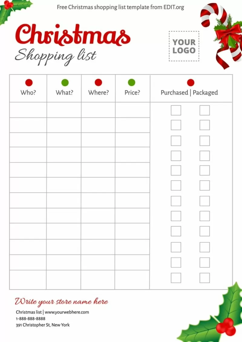 Christmas Gift List Template Printable