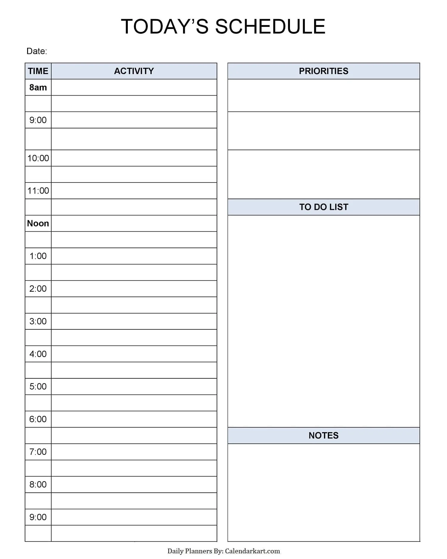 Daily Schedule Free Printable Daily Planner Template