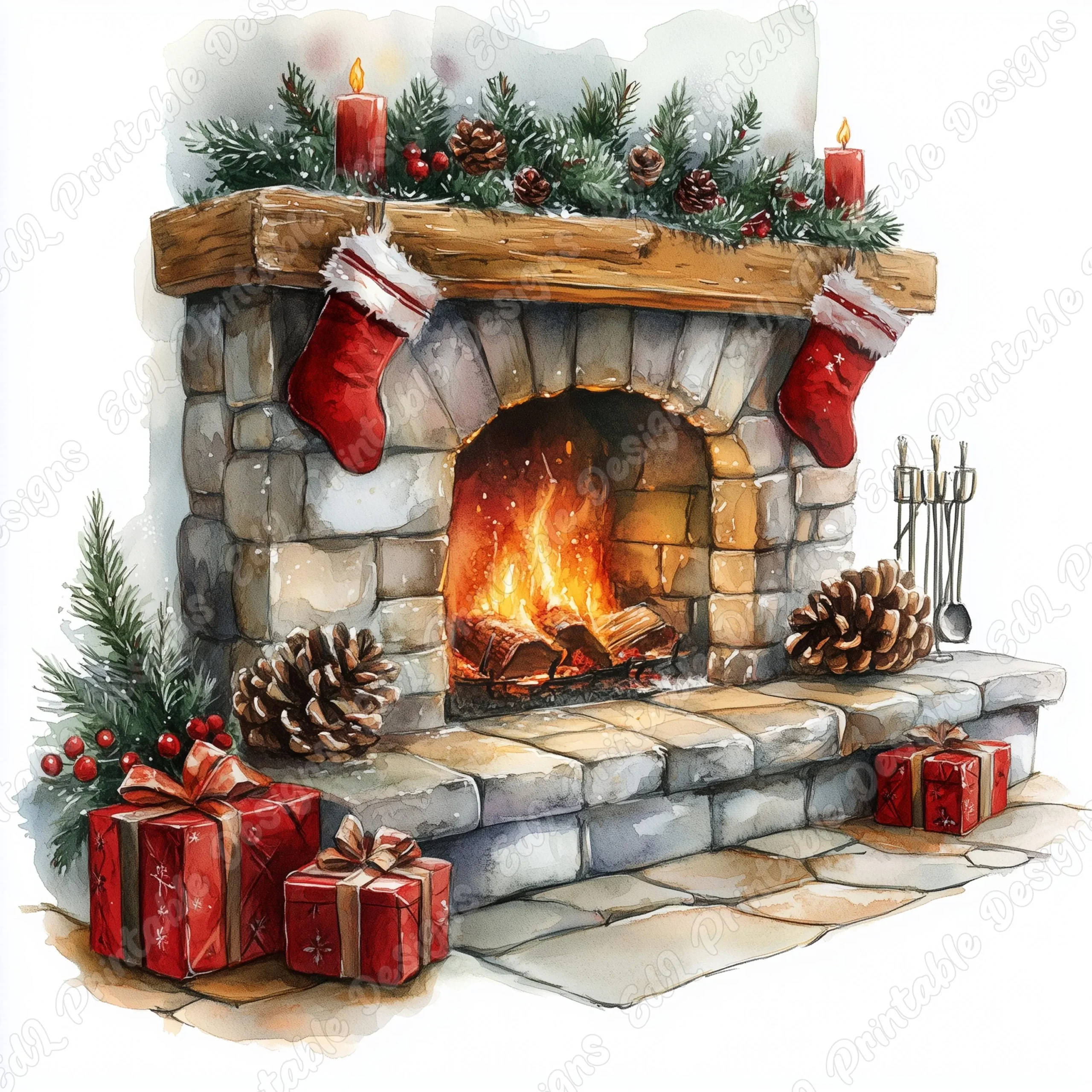 Printable Fireplace Etsy
