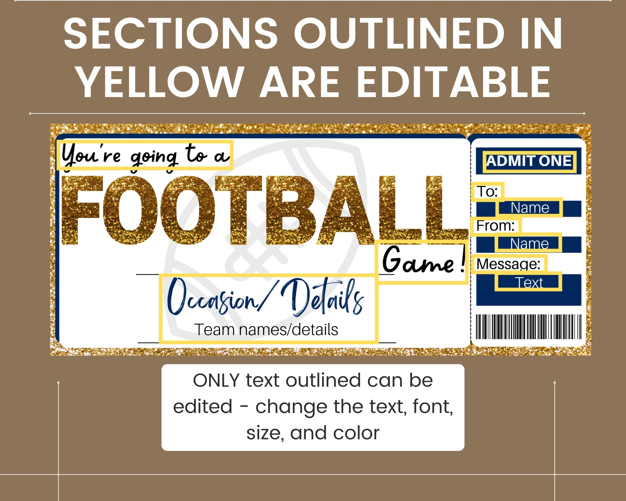 Printable Football Game Ticket Template Printed Smile Shop