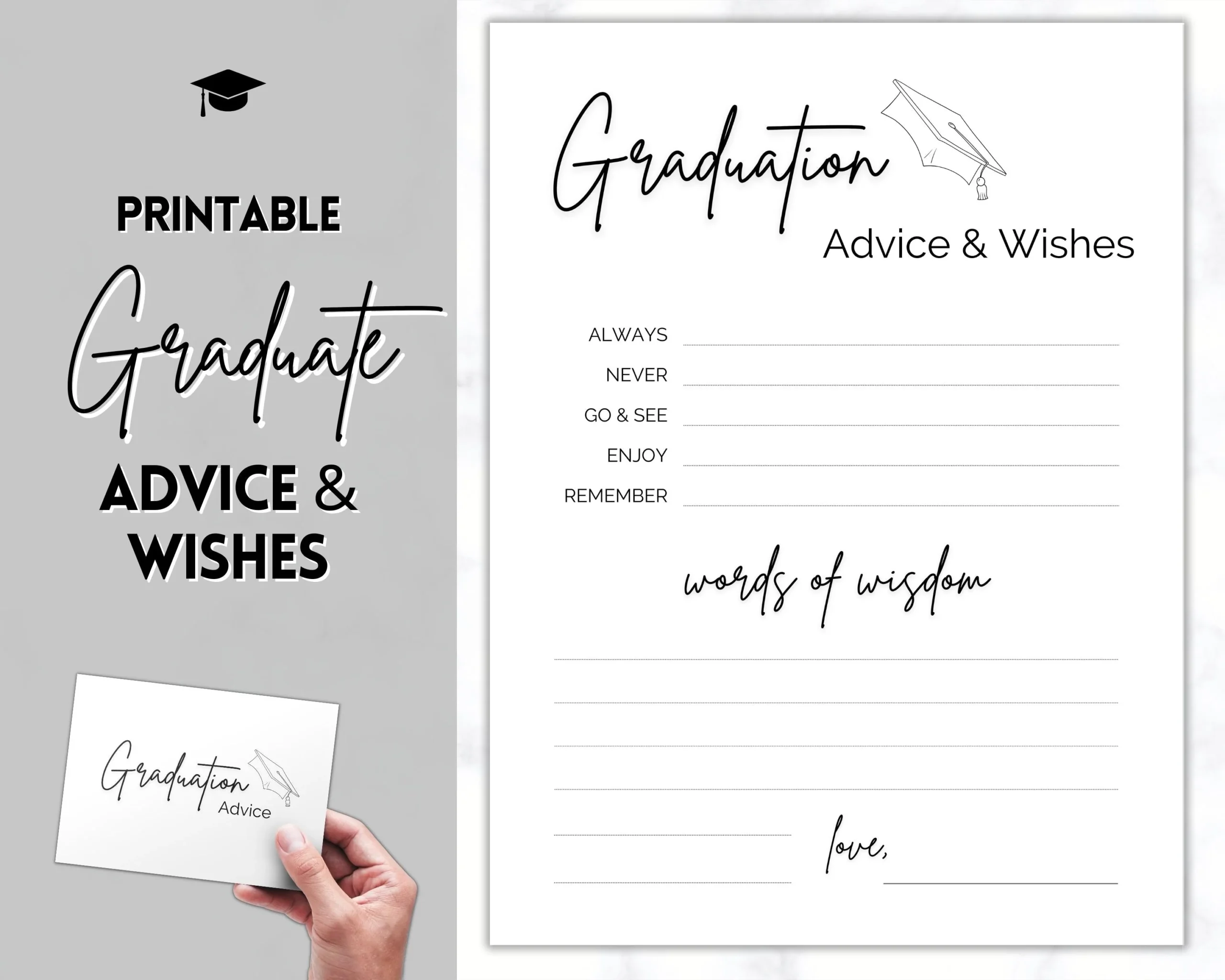Printable Graduation Words Of Wisdom amp Advice Card