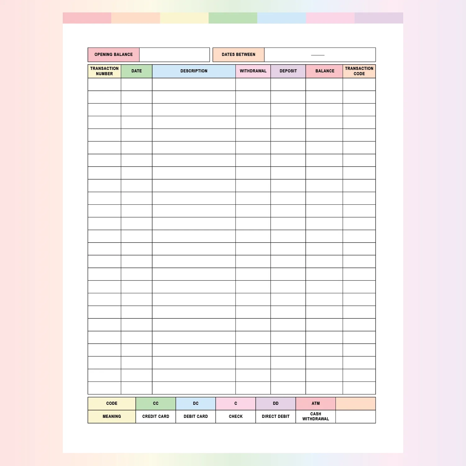 Free Printable Ledger Templates