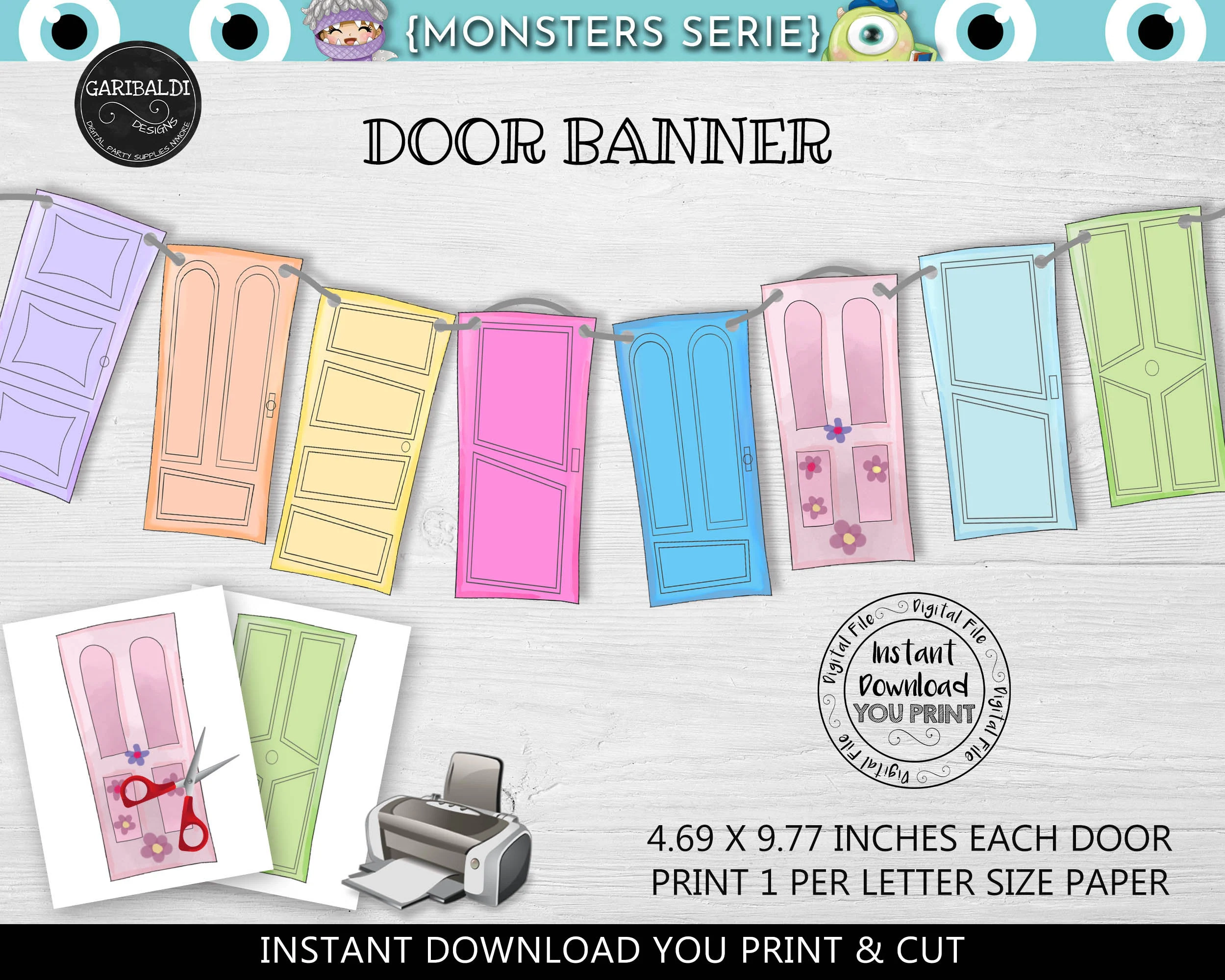 Printable Monsters Banner Monsters Doors Banner Monsters Baby Shower Banner Monsters Party Banner Monsters Birthday Party Supplies MINC