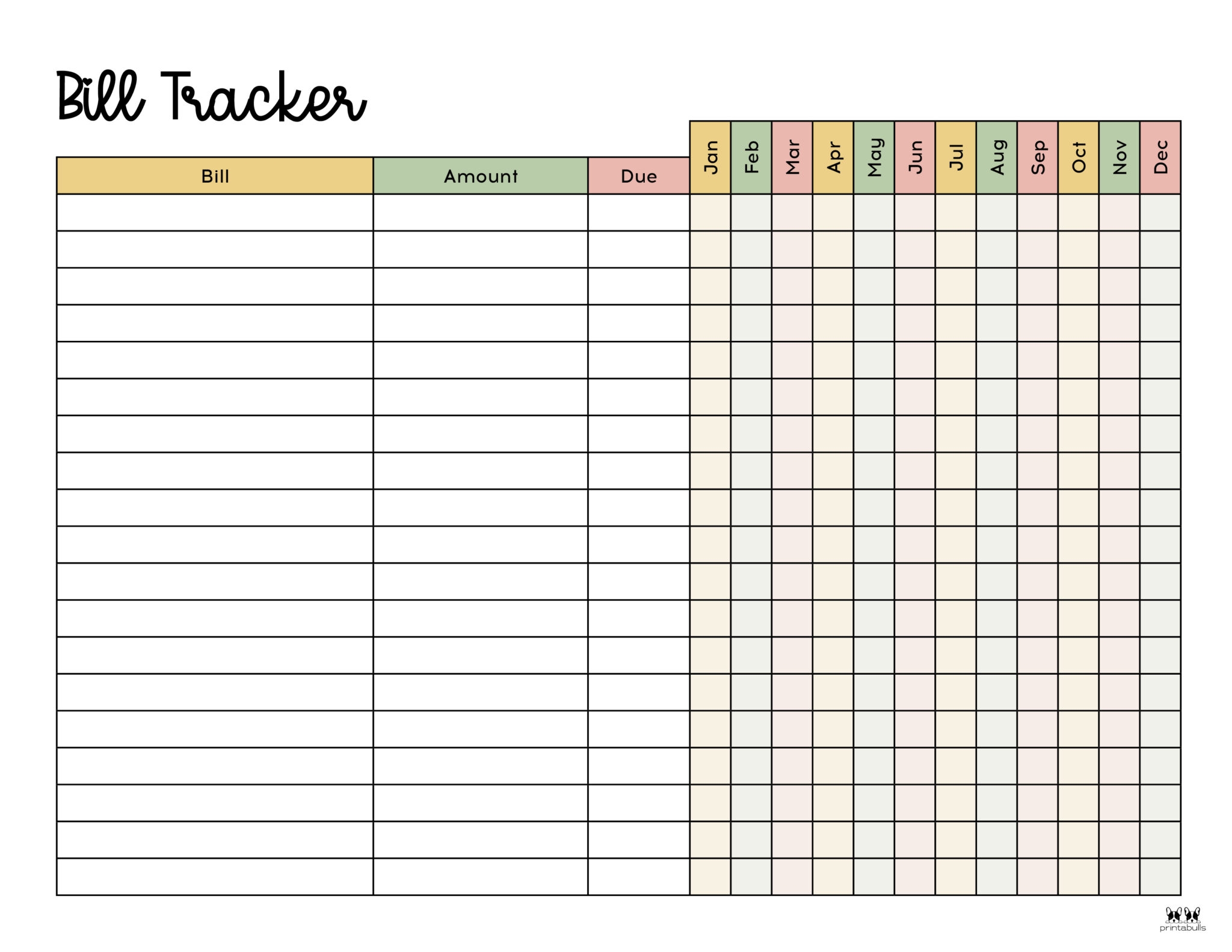 Bill Tracker Template Free Printable