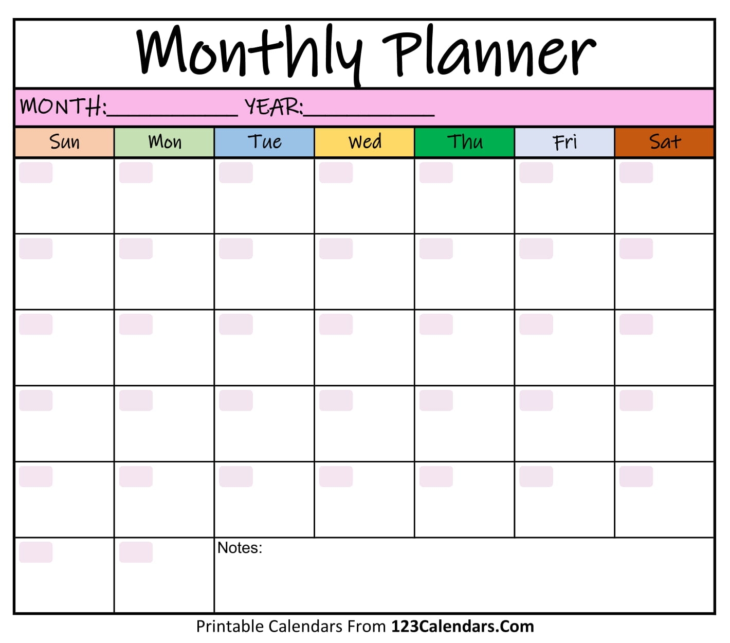 Printable Monthly Template