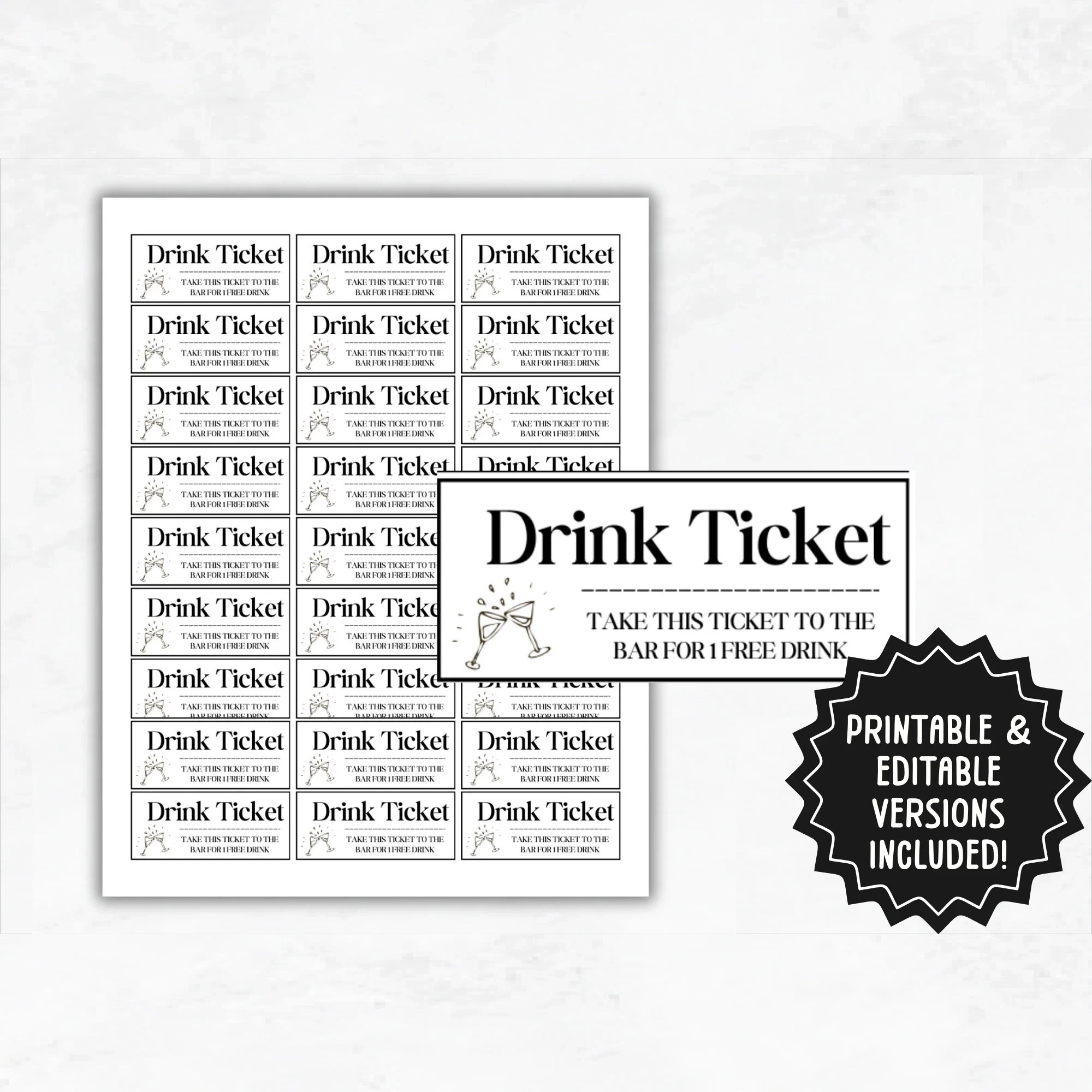 Printable Party Drink Tickets Editable Drink Voucher Template