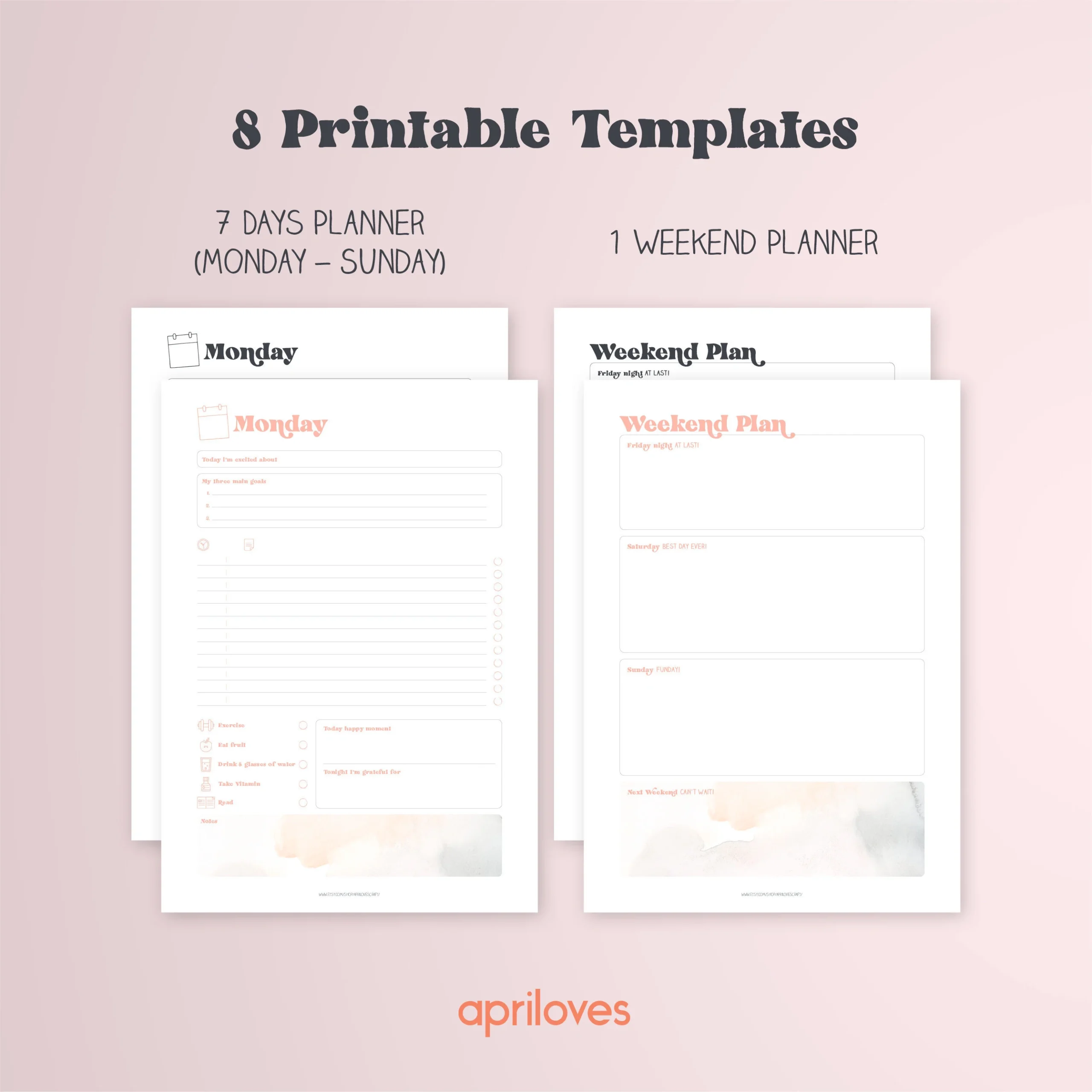 Printable Planner Templates Daily Planner Weekend Planner Work