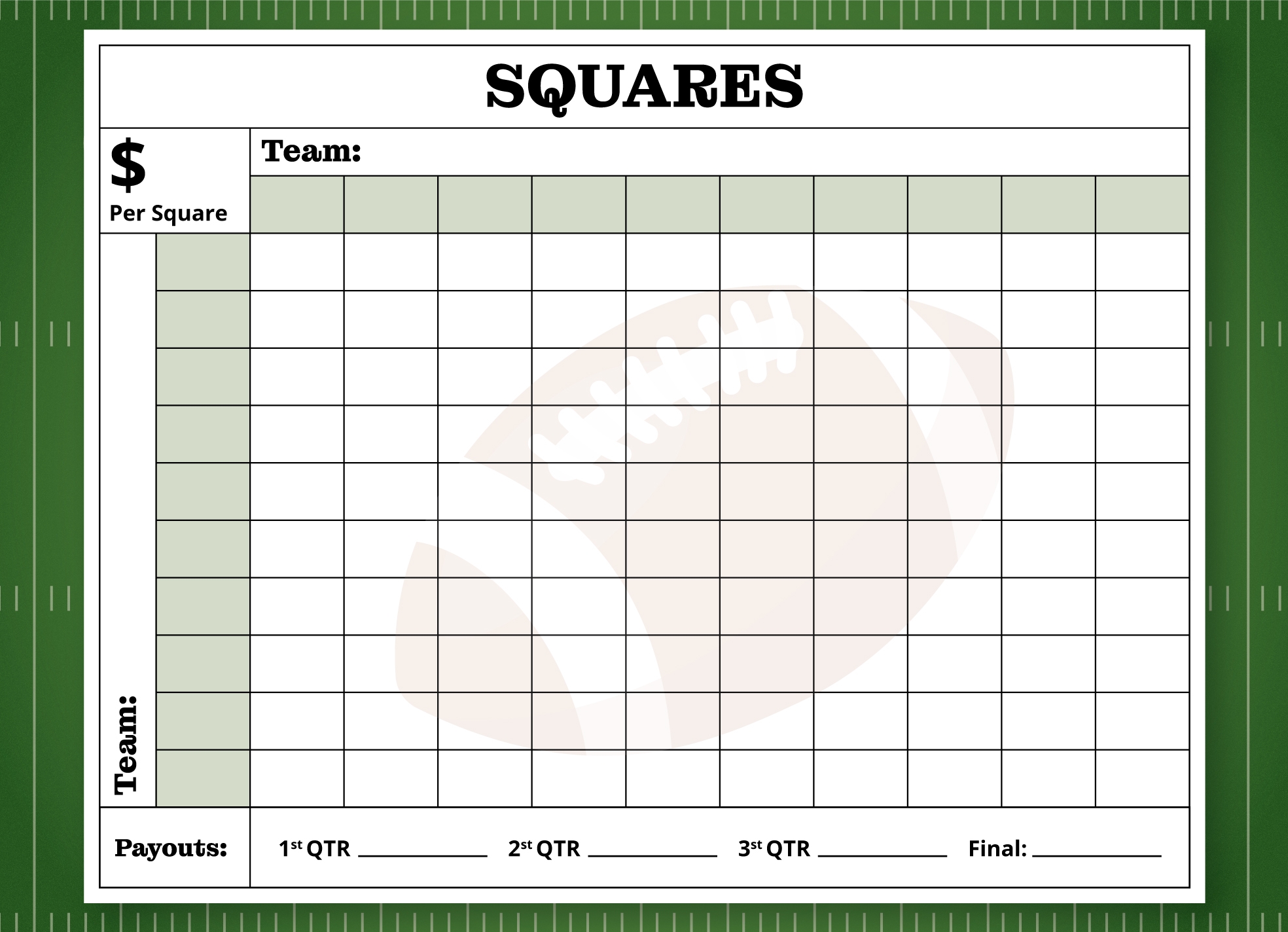 Super Bowl Pool Template Printable