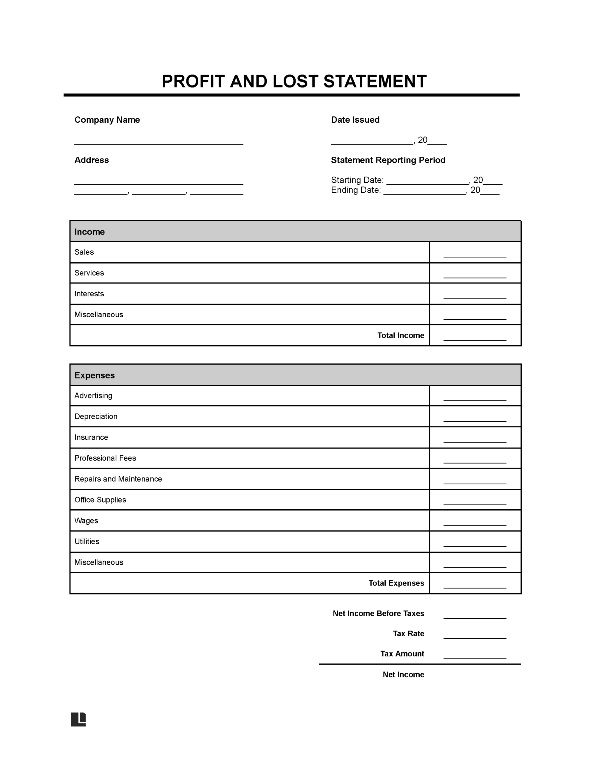 Profit And Loss Statement Template Fill Online Download amp Print