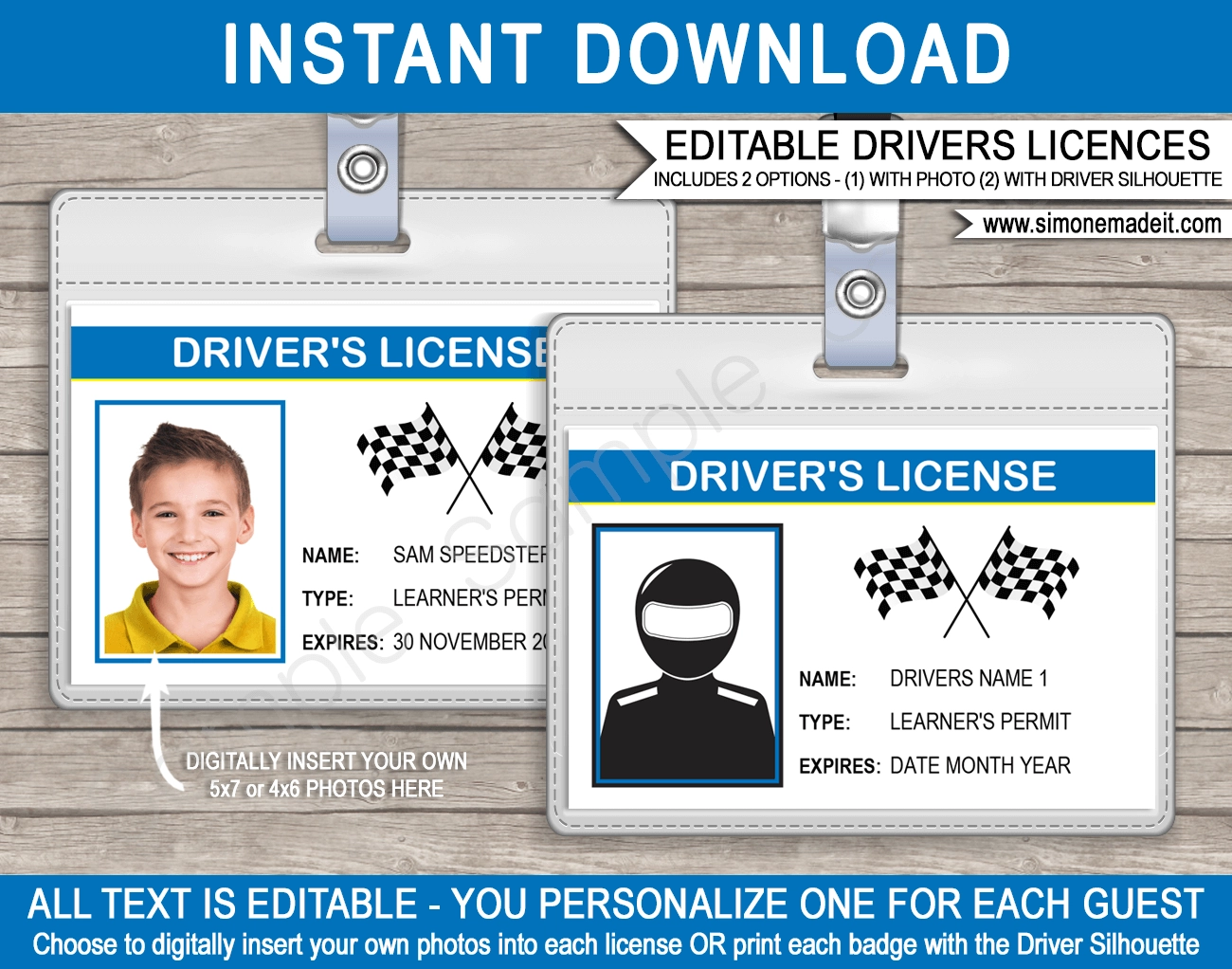 Race Car Drivers License Template Blue
