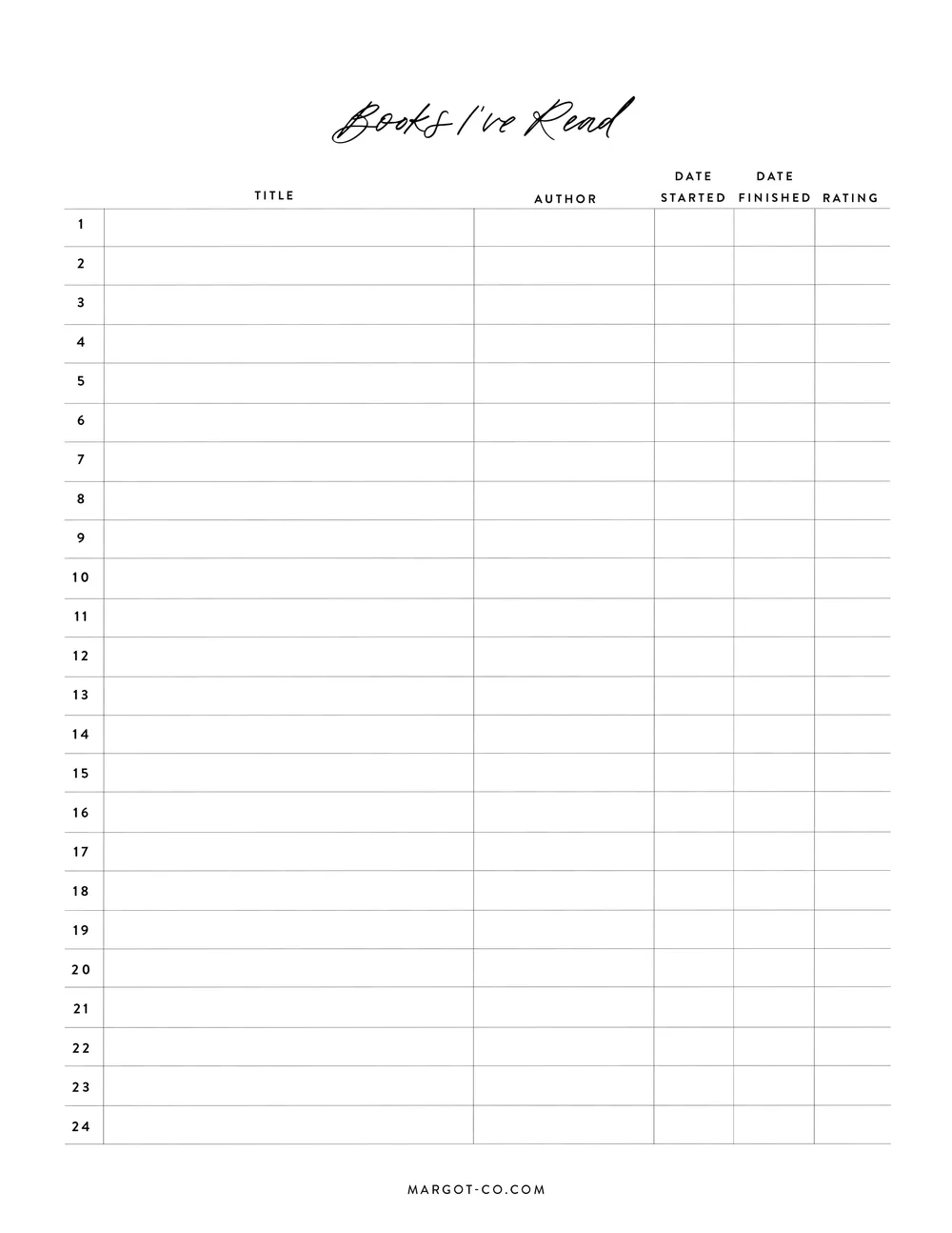 Reading List Free Printables Margot Co