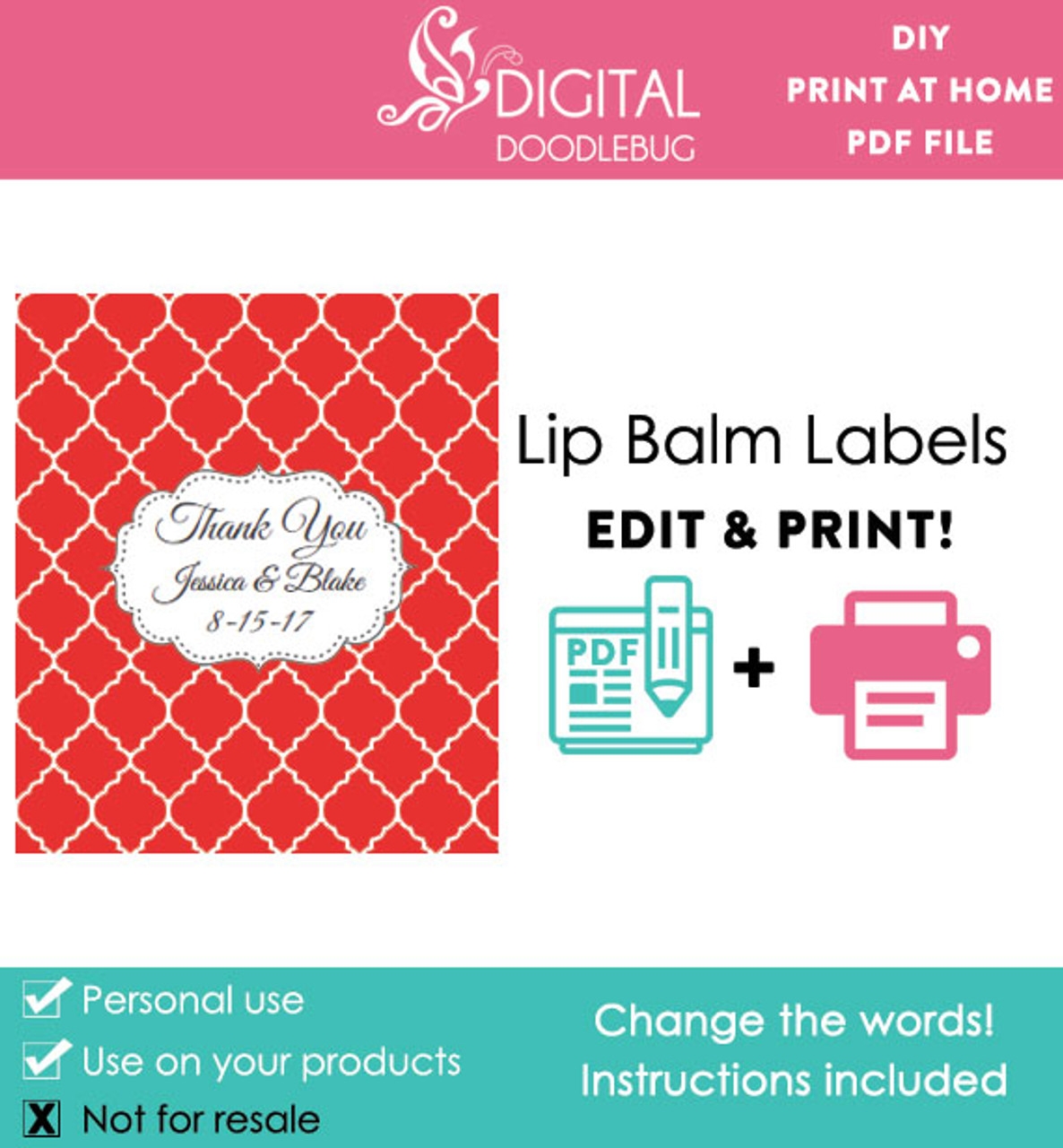 Red Quatrefoil Printable Lip Balm Labels Editable PDF Red Quatrefoil Printable Lip Balm Labels Editable PDF