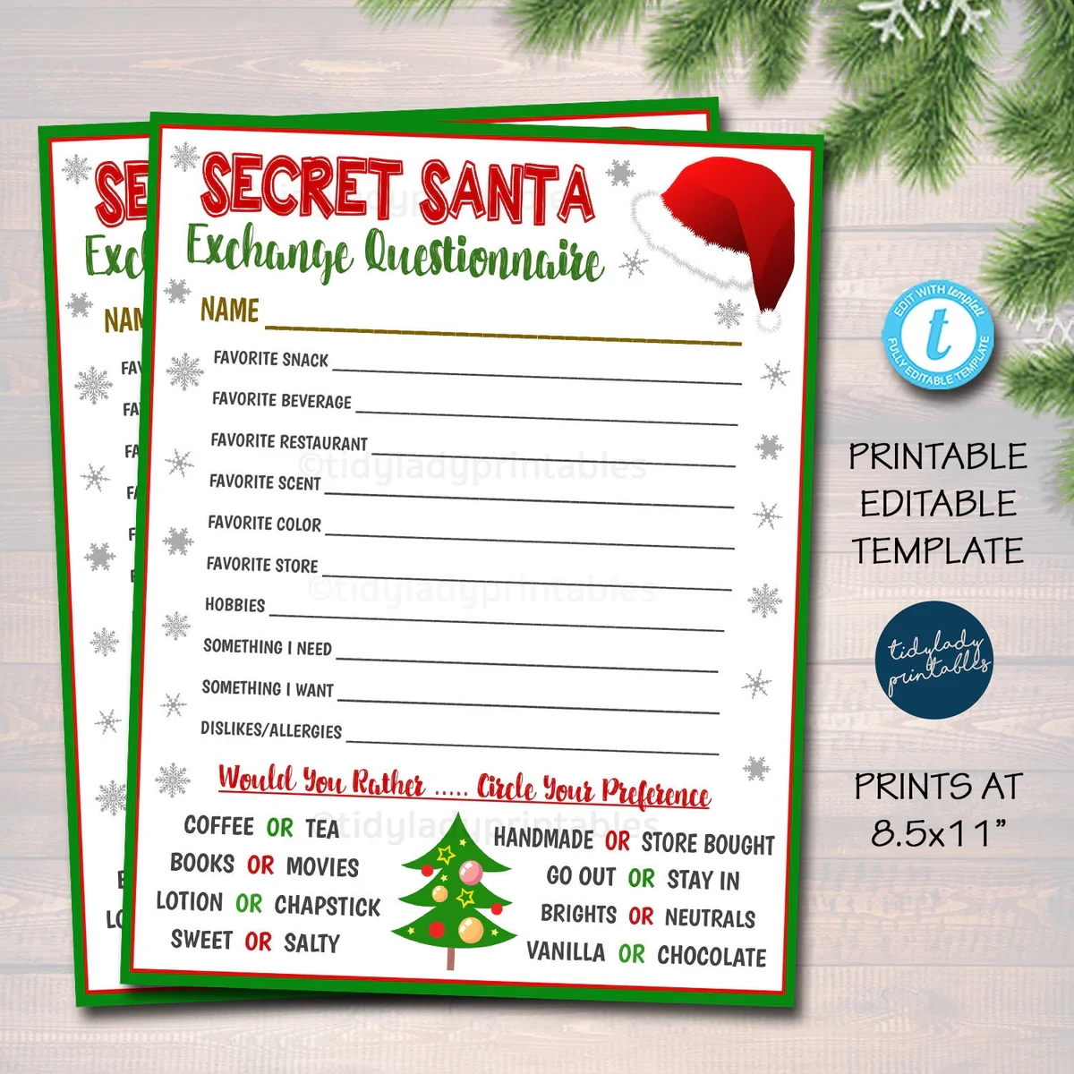 Printable Gift Exchange Template