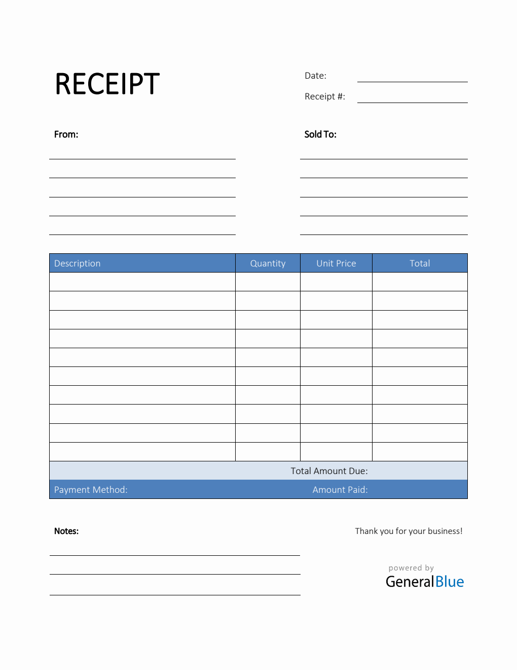 Simple Receipt Template In PDF Blue