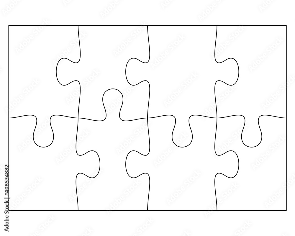 Stock Vektorgrafik Blank Jigsaw Puzzle 8 Pieces Simple Line Art