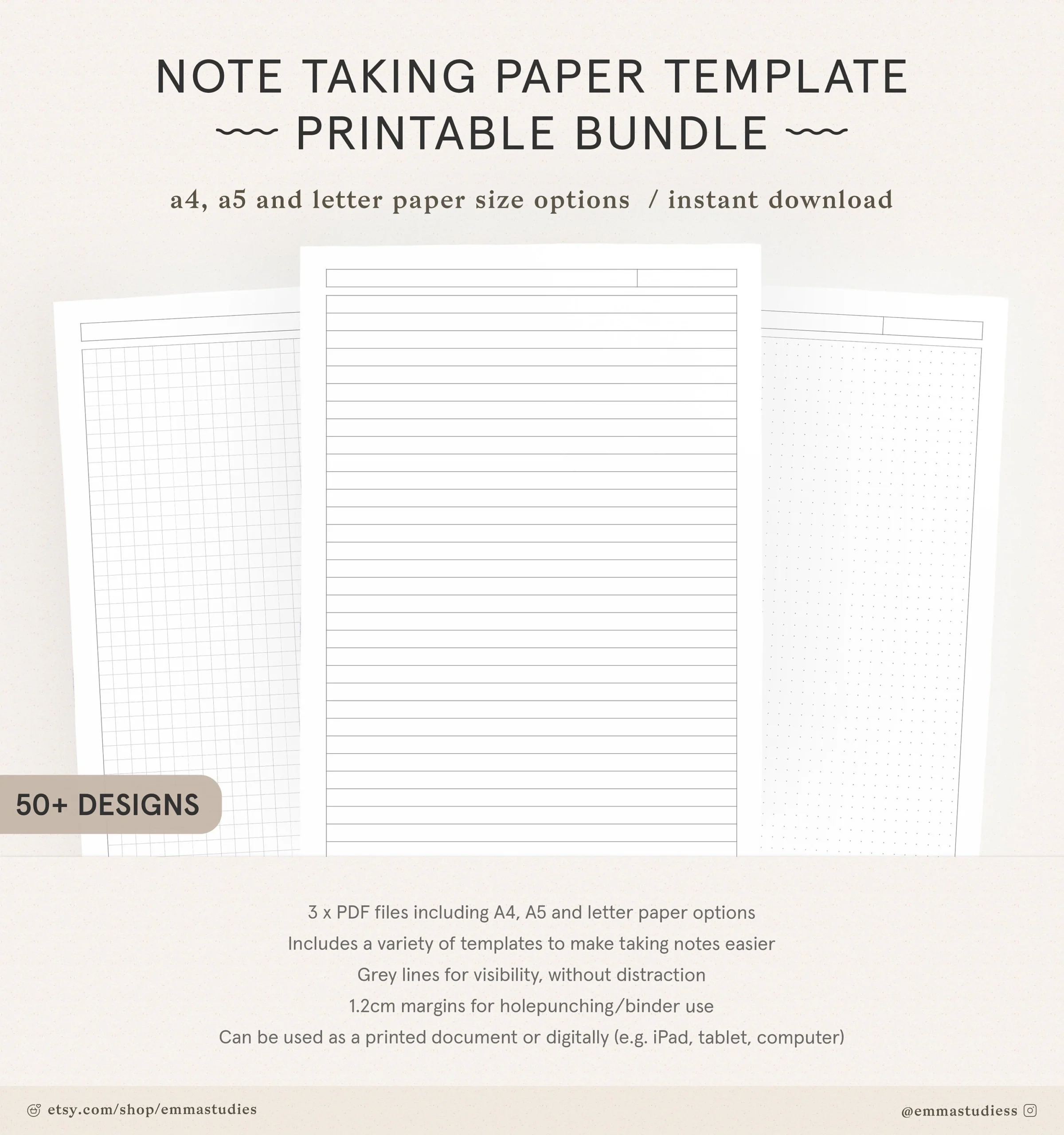 Student Note Making Template Printable Pack A4 A5 Und Letter 