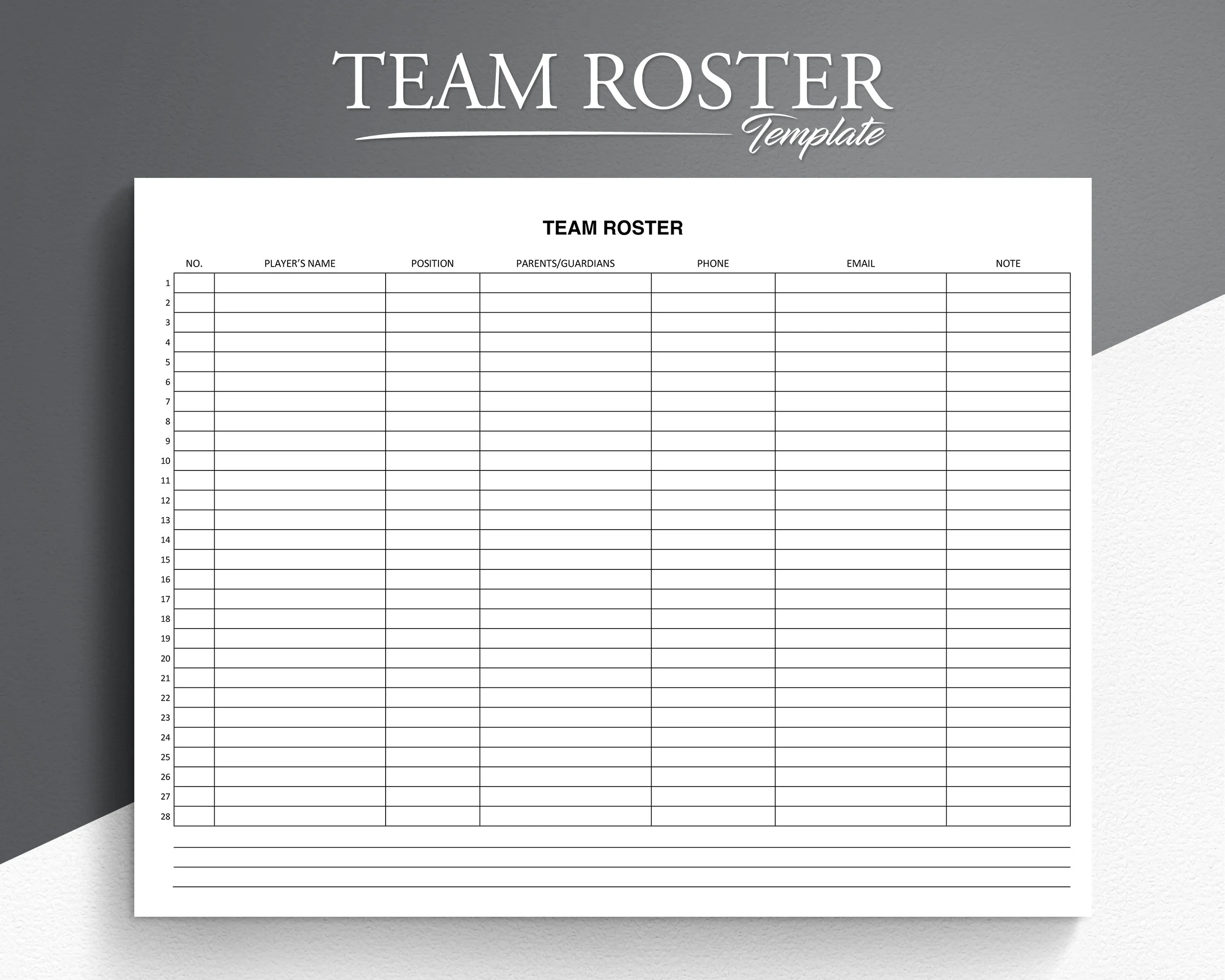 Team Roster Google Docs word adobe PDF Sports Roster Printable 