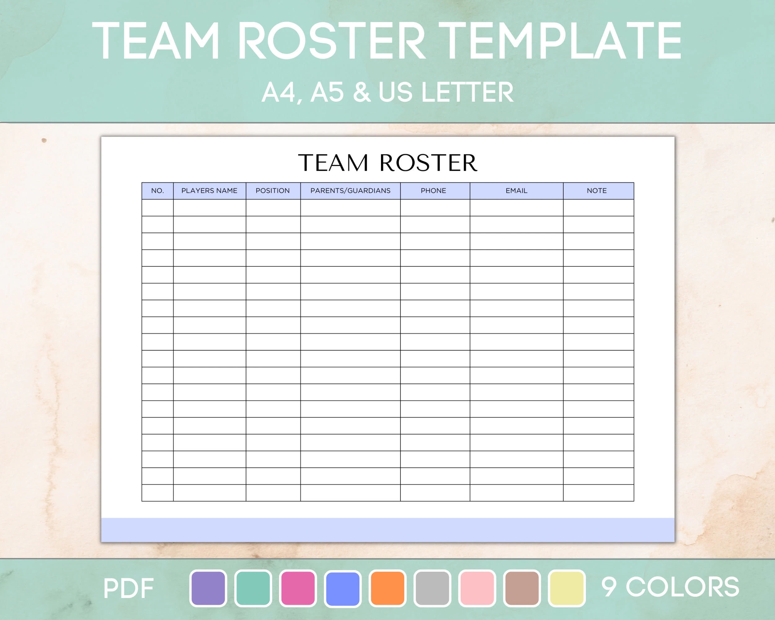 Printable Team Roster Template