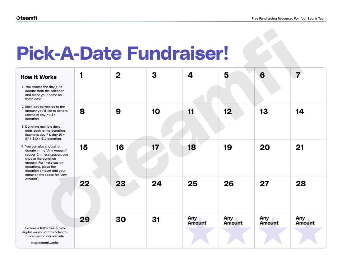 Teamfi Blog Get Your Pick A Date Calendar Fundraiser Template
