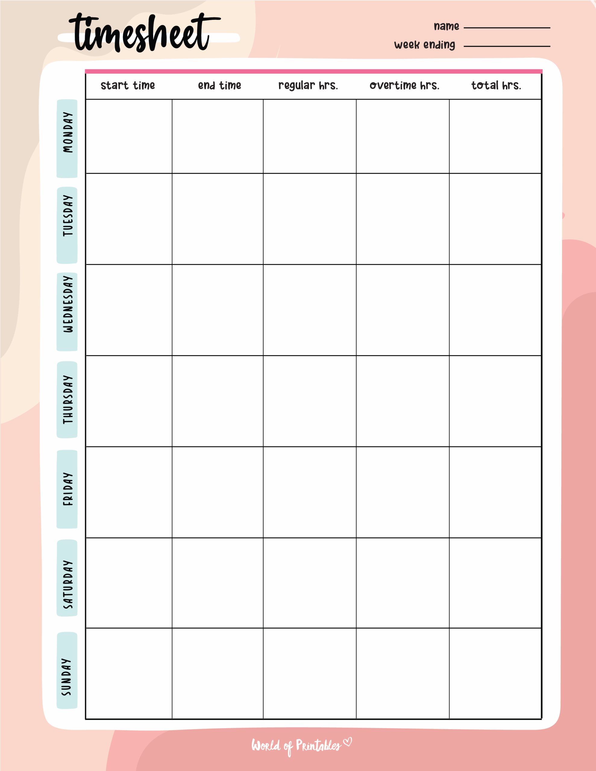 Time Card Template Free Printable