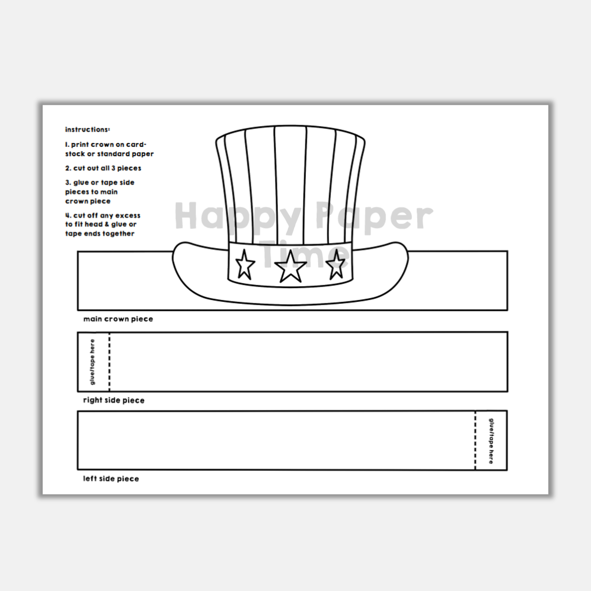 Uncle Sam Hat Paper Crown Printable America Coloring Craft 