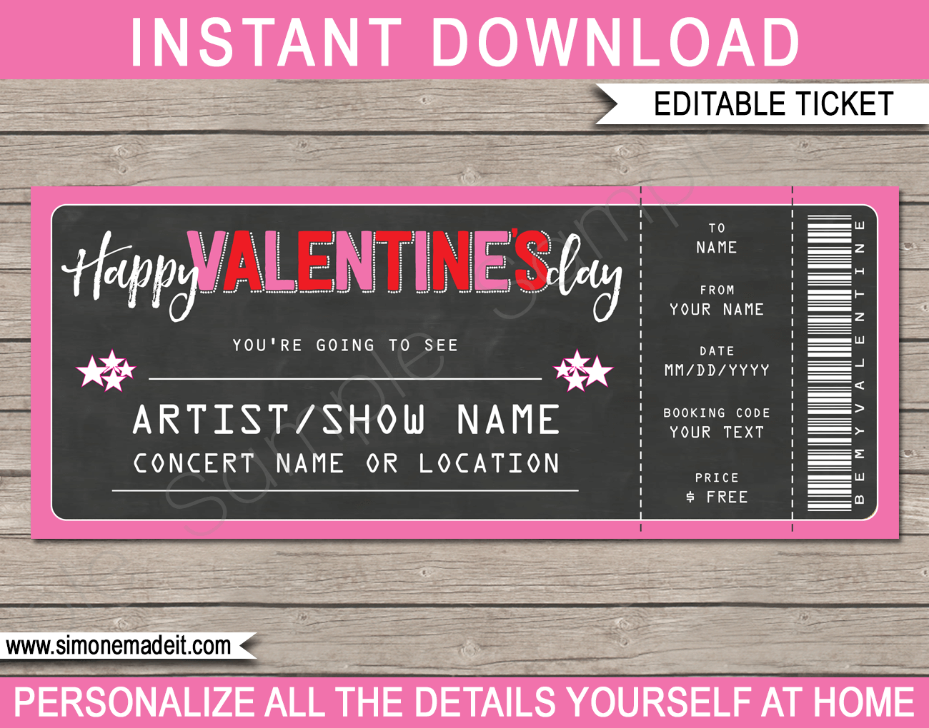 Valentine s Day Concert Ticket Template Printable Gift Voucher