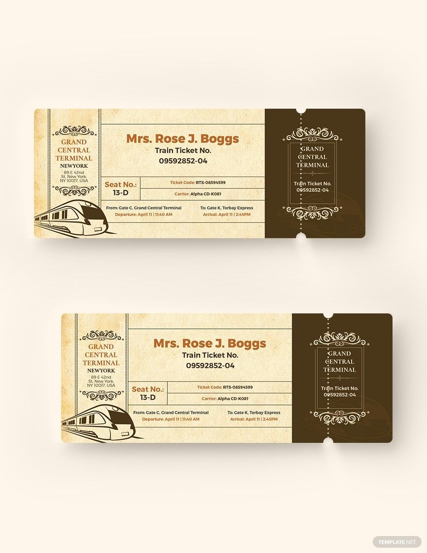 Vintage Train Ticket Template In Word Pages Publisher 