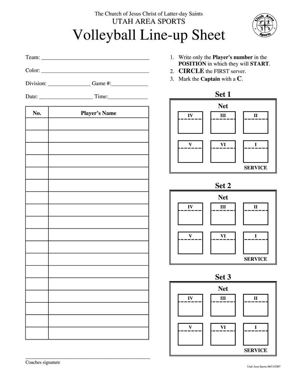 Volleyball Roster And Lineup Sheet Printable Blank PDF Online Volleyball Roster And Lineup Sheet Printable Blank PDF Online
