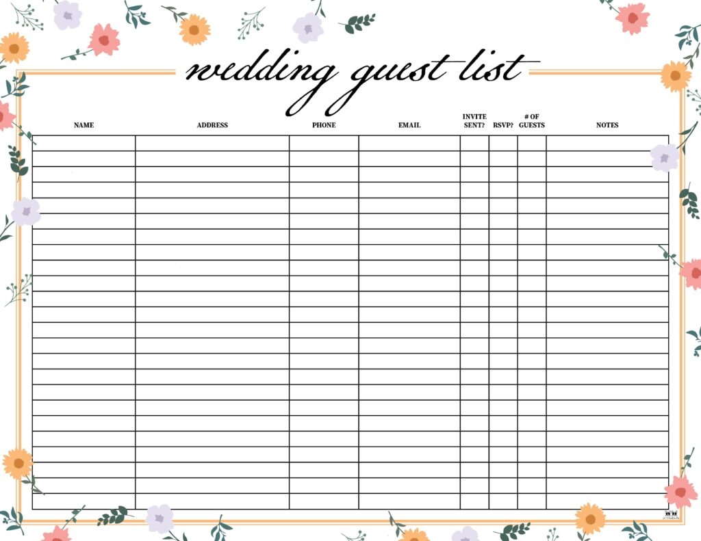 Printable Guest List Template