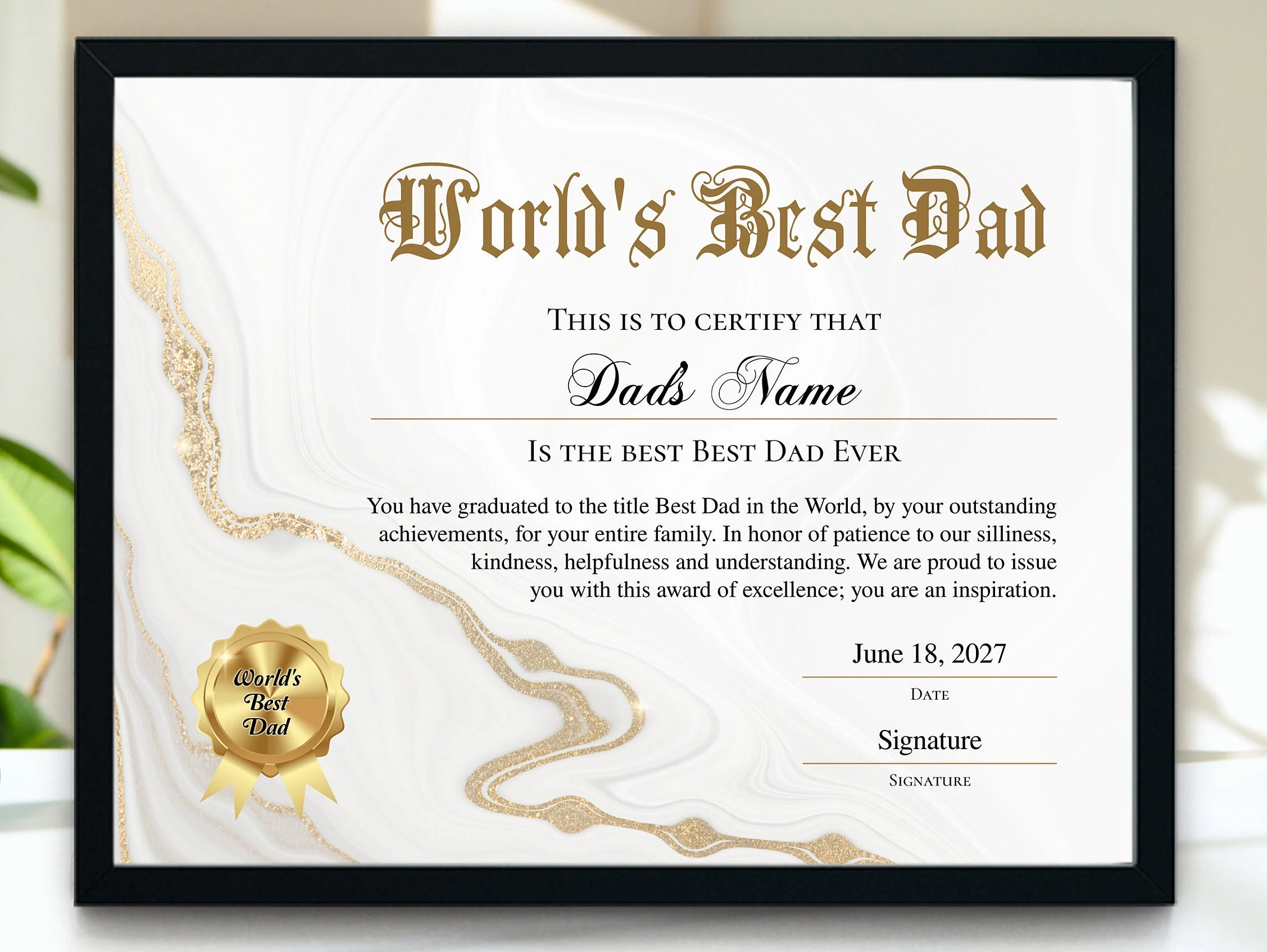 Printable Best Dad Certificate Template